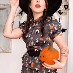 NWOT ModCloth Halloween Button Down Shirt - Black and Orange